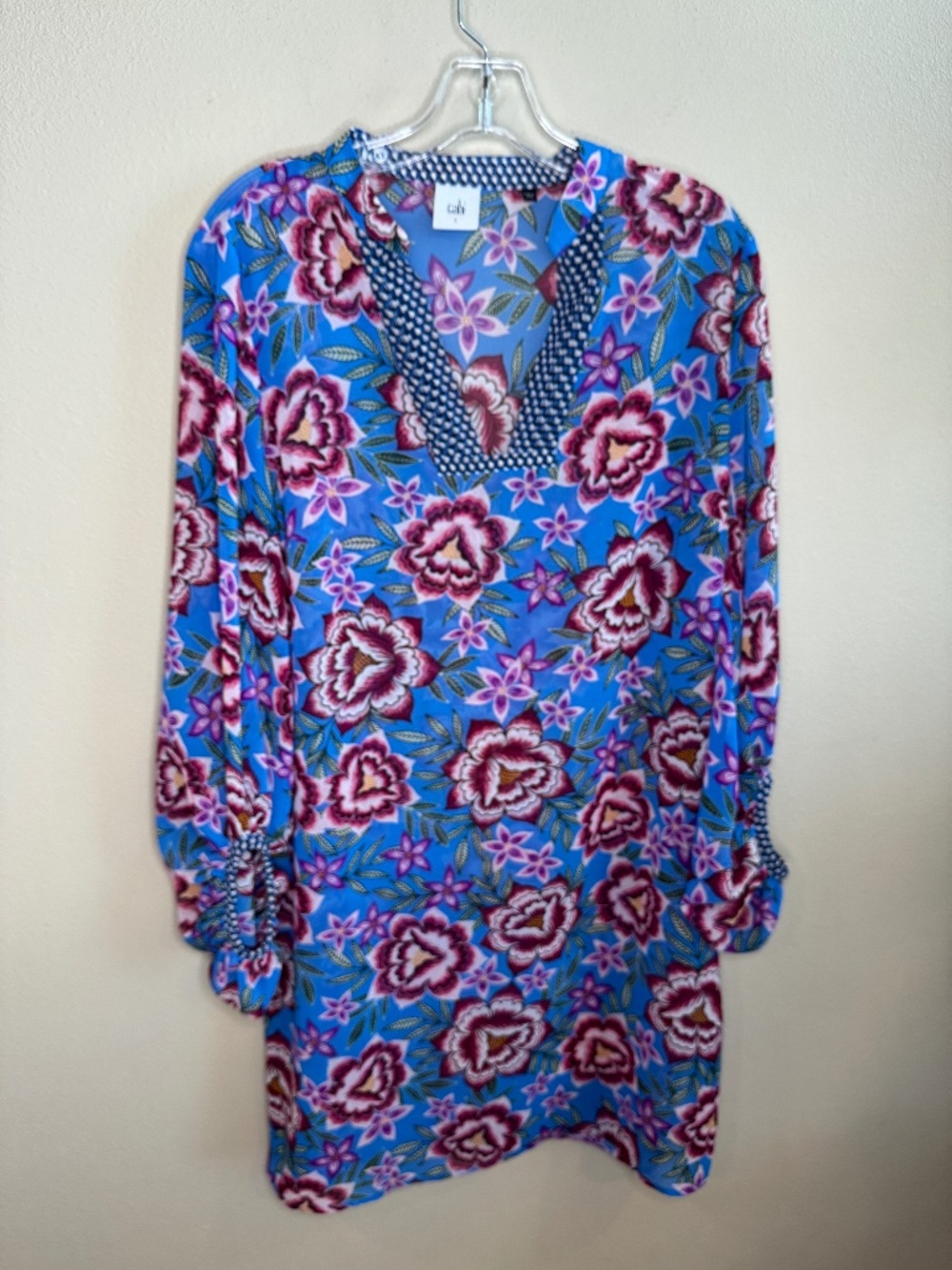 Cabi Dress Women’s Primrose Blue Pink Floral Shift style Long Sleeves 5612 Small